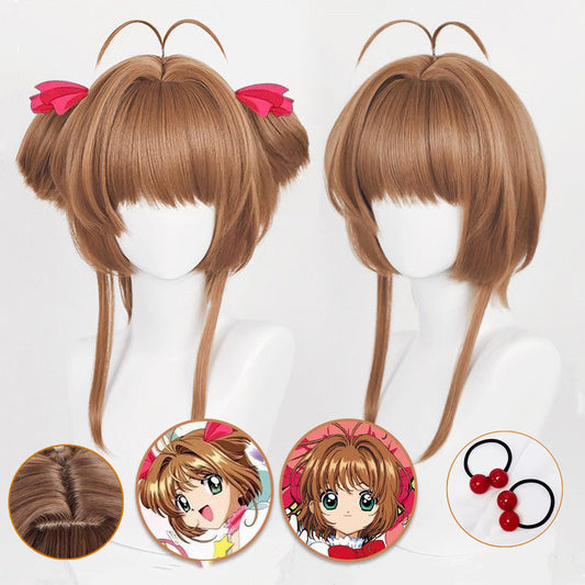 Anime Cosplay Costume Wigs Sakura Kinomoto Wig Heat Resistant Synthetic Hair Halloween Party Wigs + Wig Cap
